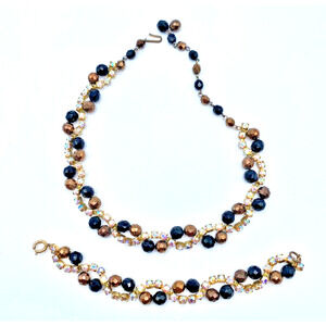 Vintage Alice Caviness AB Rhinestone Beaded Choker Necklace Bracelet Set Demi